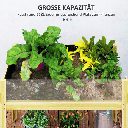 Pat înălțat cu panouri acrilice, pat înălțat de plante cu orificii de drenaj, cutie de plante din lemn, pat de legume rezistent la intemperii, pat de grădină, pat de plante pentru grădină, balcon, lemn natural 110 x 50 x 80 cm