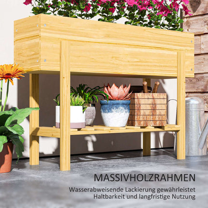 Raised wooden planter box with shelf and drainage, 100x30x70.5 cm