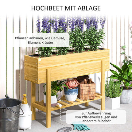 Raised wooden planter box with shelf and drainage, 100x30x70.5 cm