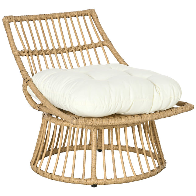 Wicker garden chair with cushion, adjustable footrest, 65x70x66 cm