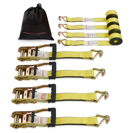 Ratchet Tie Down Straps 4-Pack, 2 x 15 ft, 5000 lb, Double J Hooks
