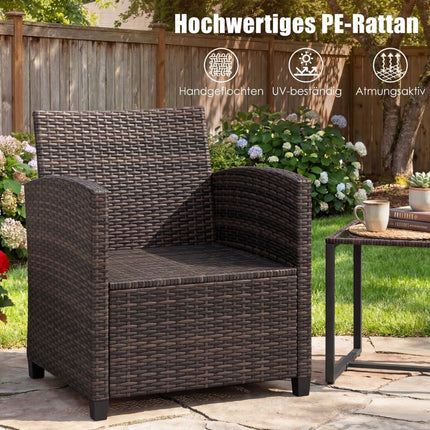 Set de balcon din ratan cu 2 scaune și masă de sticlă, maro-kaki
