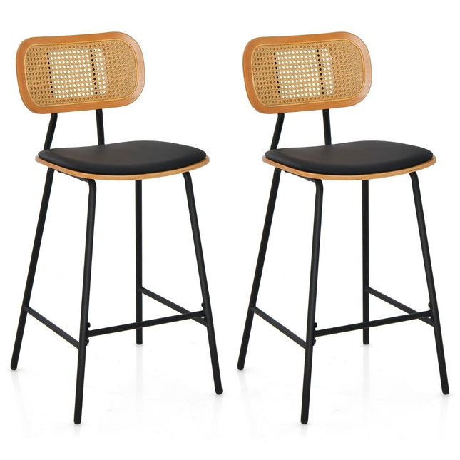 Set de 2 scaune de bar din ratan, înălțime a șezutului 65,5 cm