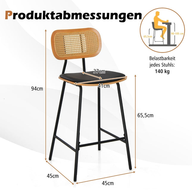 Set de 2 scaune de bar din ratan, înălțime a șezutului 65,5 cm