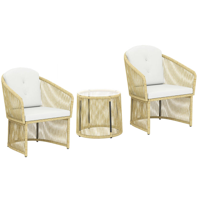 Set Bistro din Rattan cu Perne – Masă și 2 Scaune