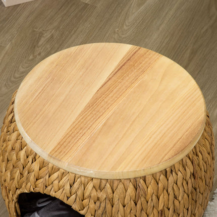 Rattan Cat Cave & Bed - 2-in-1 with pillow, 44x43x42cm