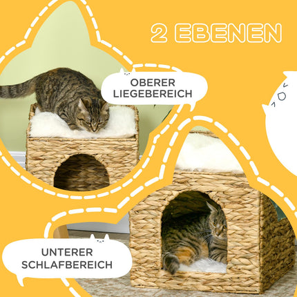 Rattan Cat Cave 2 nivele perna zambila de apa maro pana la 5 kg