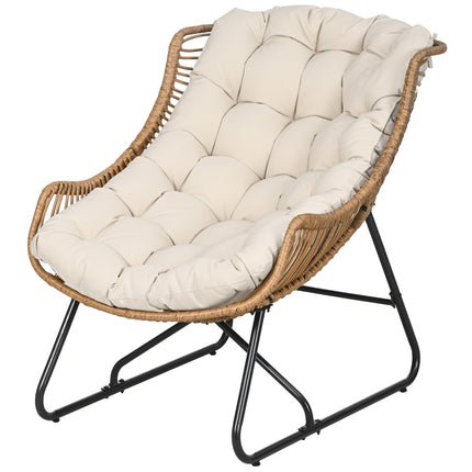 Scaun Rattan, Scaun De Gradina Cu Perna Groasa De Sezut, Scaun Rattan Cu O Capacitate De Incarcare De Pana La 120 Kg Pentru Balcon, Terasa, Otel, Kaki, 75 X 101 X 90 Cm