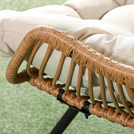 Scaun Rattan, Scaun De Gradina Cu Perna Groasa De Sezut, Scaun Rattan Cu O Capacitate De Incarcare De Pana La 120 Kg Pentru Balcon, Terasa, Otel, Kaki, 75 X 101 X 90 Cm