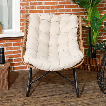 Scaun Rattan, Scaun De Gradina Cu Perna Groasa De Sezut, Scaun Rattan Cu O Capacitate De Incarcare De Pana La 120 Kg Pentru Balcon, Terasa, Otel, Kaki, 75 X 101 X 90 Cm