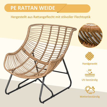 Scaun Rattan, Scaun De Gradina Cu Perna Groasa De Sezut, Scaun Rattan Cu O Capacitate De Incarcare De Pana La 120 Kg Pentru Balcon, Terasa, Otel, Kaki, 75 X 101 X 90 Cm