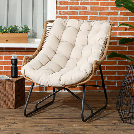 Scaun Rattan, Scaun De Gradina Cu Perna Groasa De Sezut, Scaun Rattan Cu O Capacitate De Incarcare De Pana La 120 Kg Pentru Balcon, Terasa, Otel, Kaki, 75 X 101 X 90 Cm