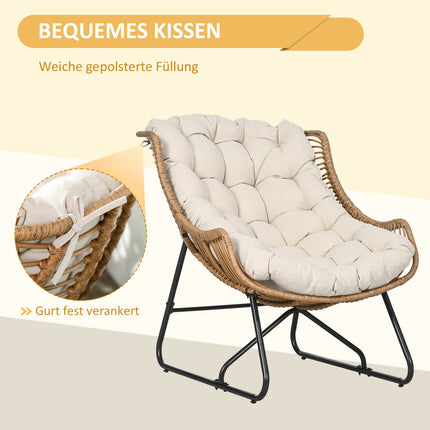 Scaun Rattan, Scaun De Gradina Cu Perna Groasa De Sezut, Scaun Rattan Cu O Capacitate De Incarcare De Pana La 120 Kg Pentru Balcon, Terasa, Otel, Kaki, 75 X 101 X 90 Cm