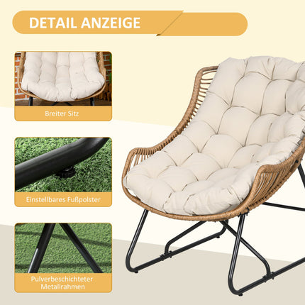 Scaun Rattan, Scaun De Gradina Cu Perna Groasa De Sezut, Scaun Rattan Cu O Capacitate De Incarcare De Pana La 120 Kg Pentru Balcon, Terasa, Otel, Kaki, 75 X 101 X 90 Cm