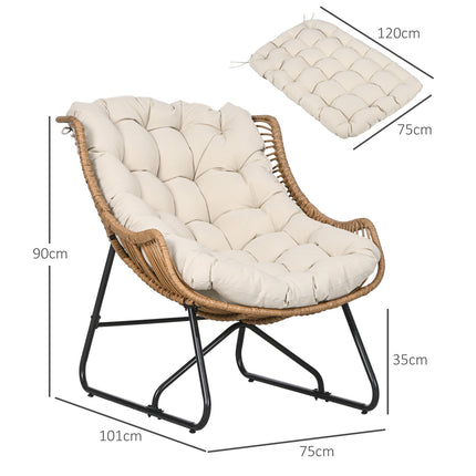 Scaun Rattan, Scaun De Gradina Cu Perna Groasa De Sezut, Scaun Rattan Cu O Capacitate De Incarcare De Pana La 120 Kg Pentru Balcon, Terasa, Otel, Kaki, 75 X 101 X 90 Cm