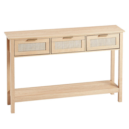 Rattan Console Table, 3 Drawers, Sliding Door, Shelf
