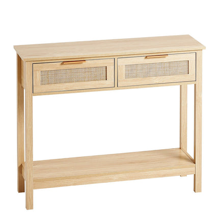 Rattan Console Table With 2 Drawers, Sliding Door