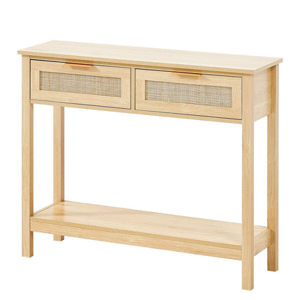 Rattan Console Table With 2 Drawers, Sliding Door