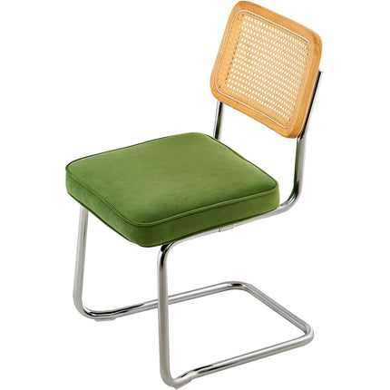 Rattan Dining Chairs Set of 2, Velvet Seat, Green