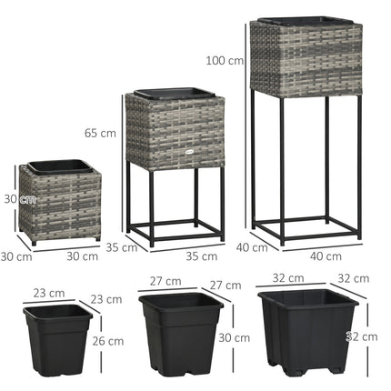 Flower box in gray rattan with stand and drainage hole