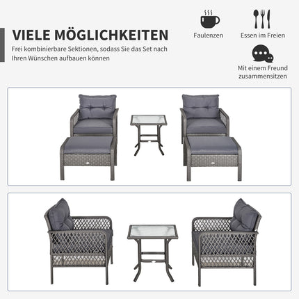 Set de mobilier de grădină din ratan pentru 4 persoane Set de mobilier de balcon canapea cu scaune masă grup de scaune gri oțel
