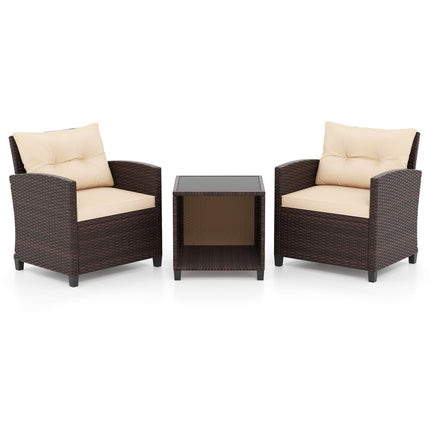 Set de mobilier de grădină din ratan cu perne și masă, maro