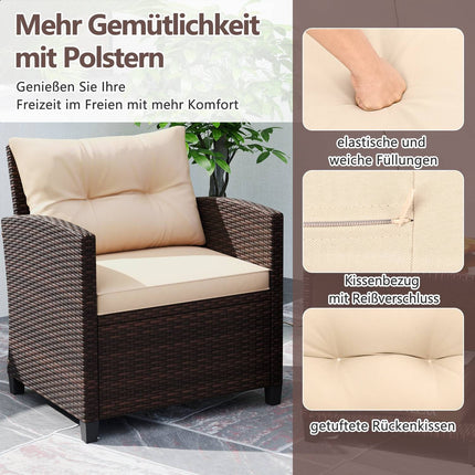 Set de mobilier de grădină din ratan cu perne și masă, maro