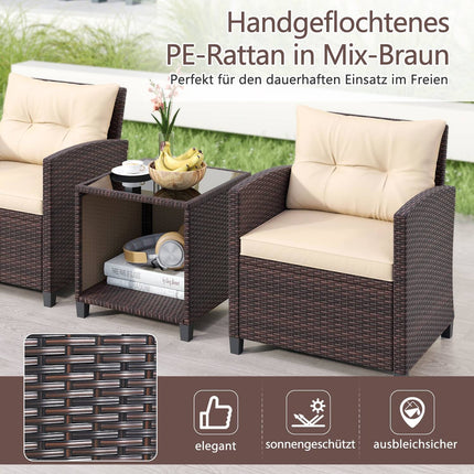 Set de mobilier de grădină din ratan cu perne și masă, maro