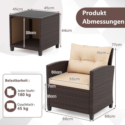 Set de mobilier de grădină din ratan cu perne și masă, maro