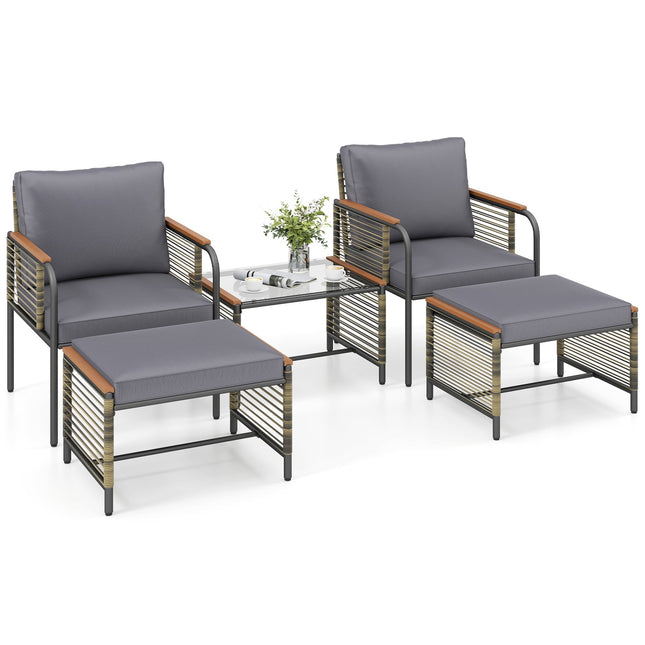 Set de mobilier de grădină din ratan cu perne și masă, gri