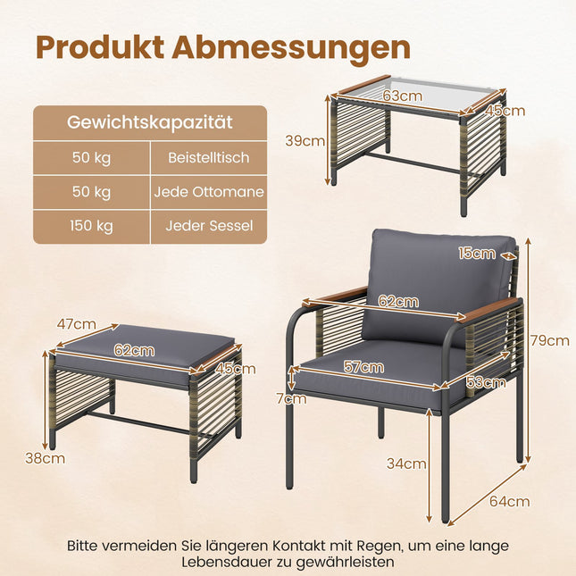 Set de mobilier de grădină din ratan cu perne și masă, gri