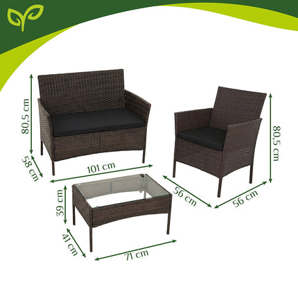 Set de mobilier de grădină din ratan cu perne și masă de sticlă