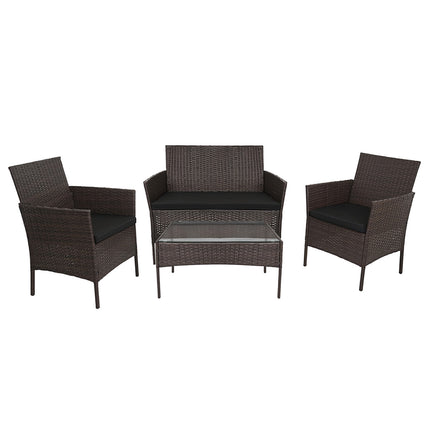 Set de mobilier de grădină din ratan cu perne și masă de sticlă