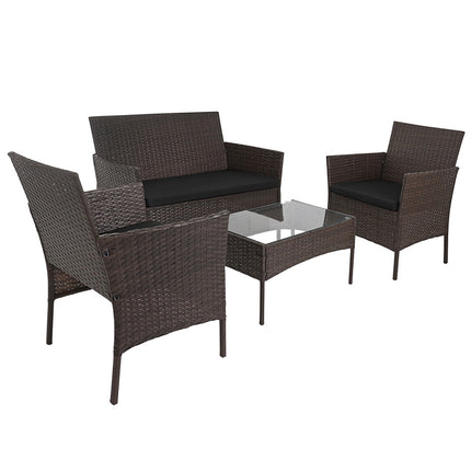 Set de mobilier de grădină din ratan cu perne și masă de sticlă
