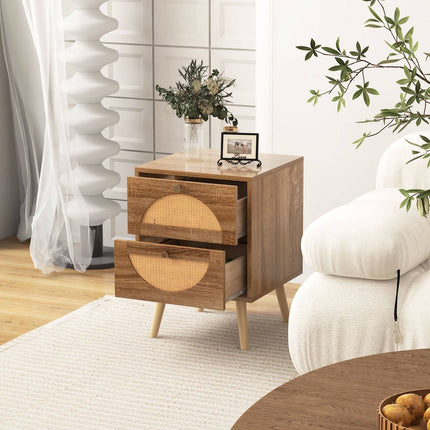 Set noptieră din ratan, 2 sertare, natural, 2 piese