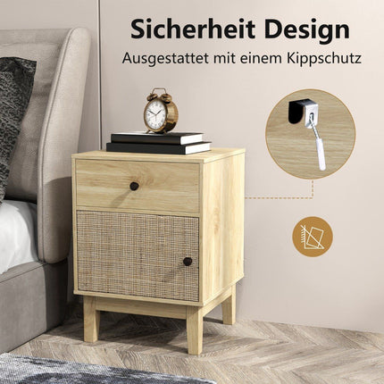 Noptiera din ratan cu sertar si dulap - stil boho