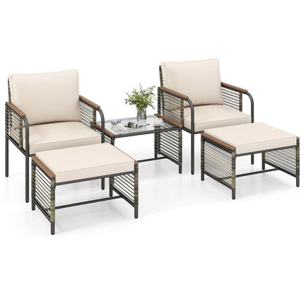 Set de mobilier de exterior din ratan, 5 piese cu perne
