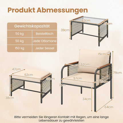 Set de mobilier de exterior din ratan, 5 piese cu perne