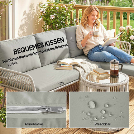 Set de mobilier de exterior din ratan, rezistent la intemperii, gri deschis