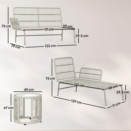 Set de mobilier de exterior din ratan, rezistent la intemperii, gri deschis