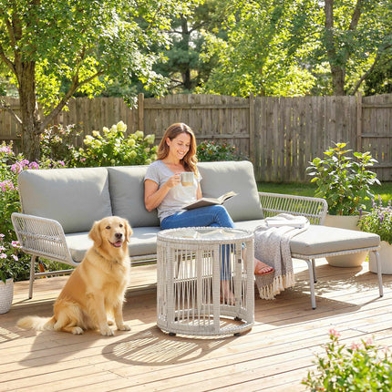 Set de mobilier de exterior din ratan, rezistent la intemperii, gri deschis