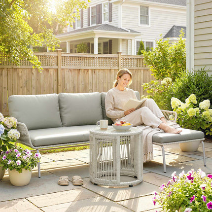 Set de mobilier de exterior din ratan, rezistent la intemperii, gri deschis