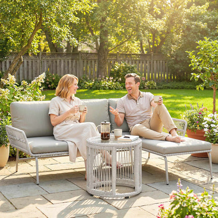 Set de mobilier de exterior din ratan, rezistent la intemperii, gri deschis