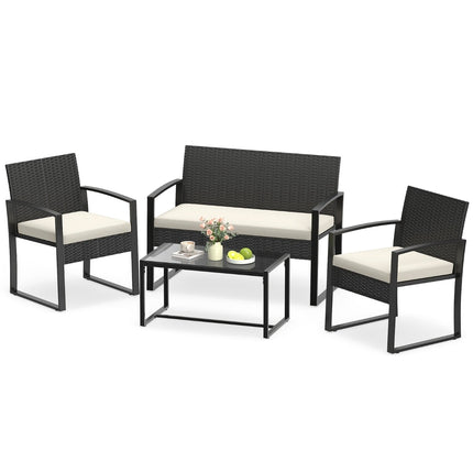 Set de mobilier de exterior din ratan cu perne – bej