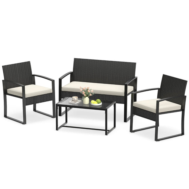 Set de mobilier de exterior din ratan cu perne – bej