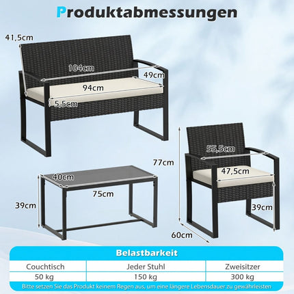 Set de mobilier de exterior din ratan cu perne – bej