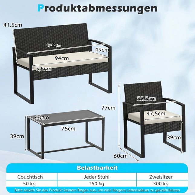 Set de mobilier de exterior din ratan cu perne – bej
