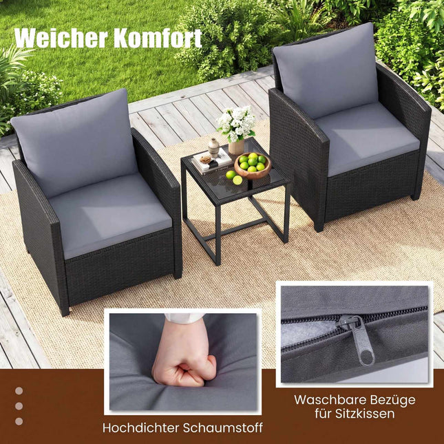Set de mobilier de exterior din ratan cu perne și masă de sticlă