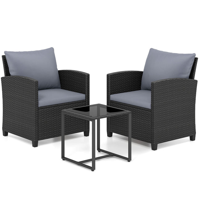 Set de mobilier de exterior din ratan cu perne și masă de sticlă