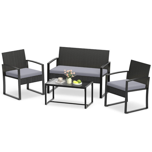 Set de mobilier de exterior din ratan cu perne – Gri